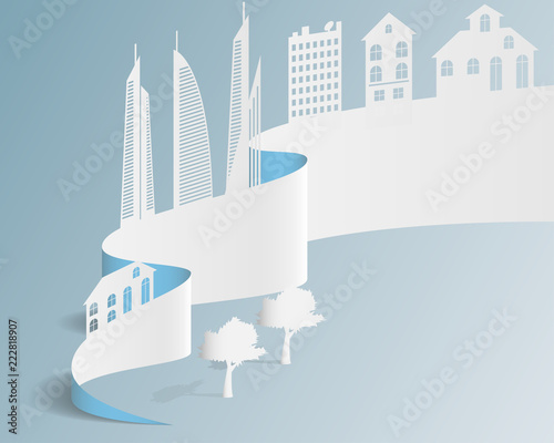 Sheet paper art of city, Landscape city, Vector illustration design.
