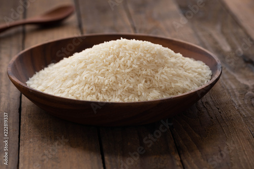 raw rice on wood