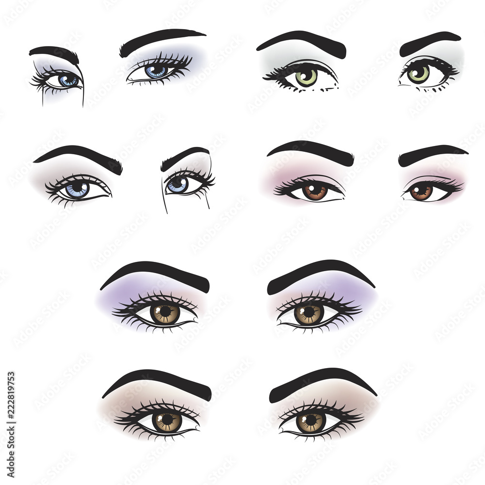 Female eyes of different colors with makeup