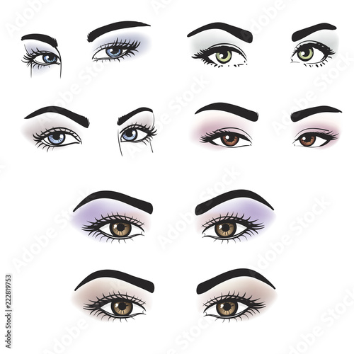 Female eyes of different colors with makeup