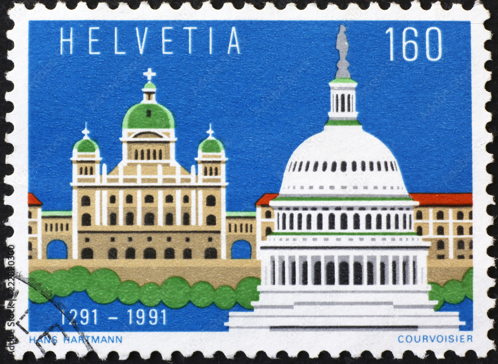 Swiss parliament on postage stamp