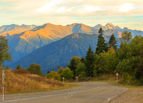 autumn natural landscape of the old road in the mountains