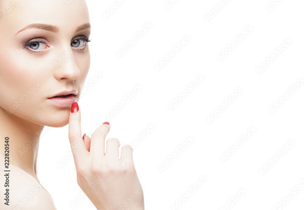 Beauty portrait of attractive blond girl. Makeup and cosmetics concept. Beauty portrait of attractive blond girl. Makeup and cosmetics concept.
