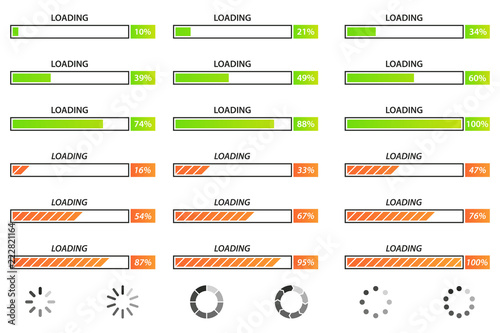 Vector collection of loading bar for web pages on white background.