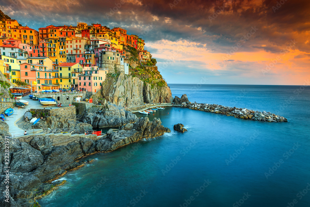 Beautiful famous Manarola village, Cinque Terre, Liguria, Italy, Europe