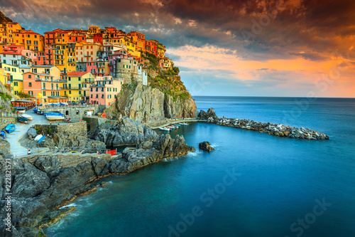 Beautiful famous Manarola village, Cinque Terre, Liguria, Italy, Europe