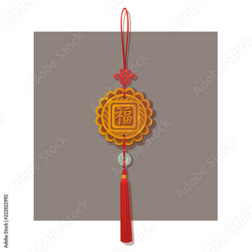 Chinese knot lucky charm pendant with blessing word. Traditional Chinese lucky knot tassel hanging mascot decoration.