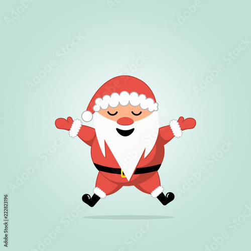 Cheerful, cute, smiling Santa Claus. Vector illustration. Santa Claus is jumping.