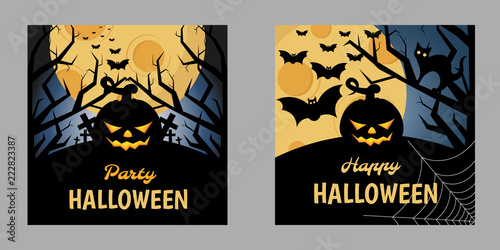 Vector set of Halloween style. Postcard, banner on Halloween. Invitations to a party.