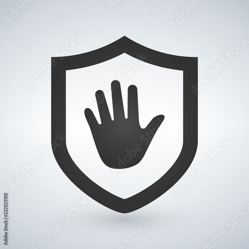 Shield with hand block adblock icon for apps and websites, vector illustration isolated on modern background.