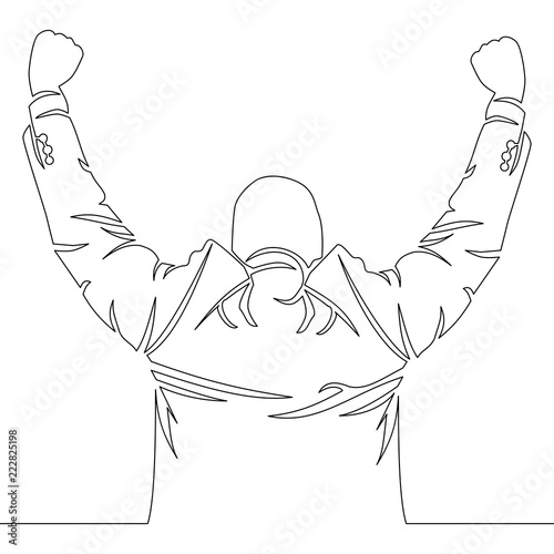 Continuous line cheering happy businessman