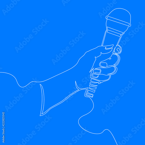 Continuous Line Hand holding wired microphone