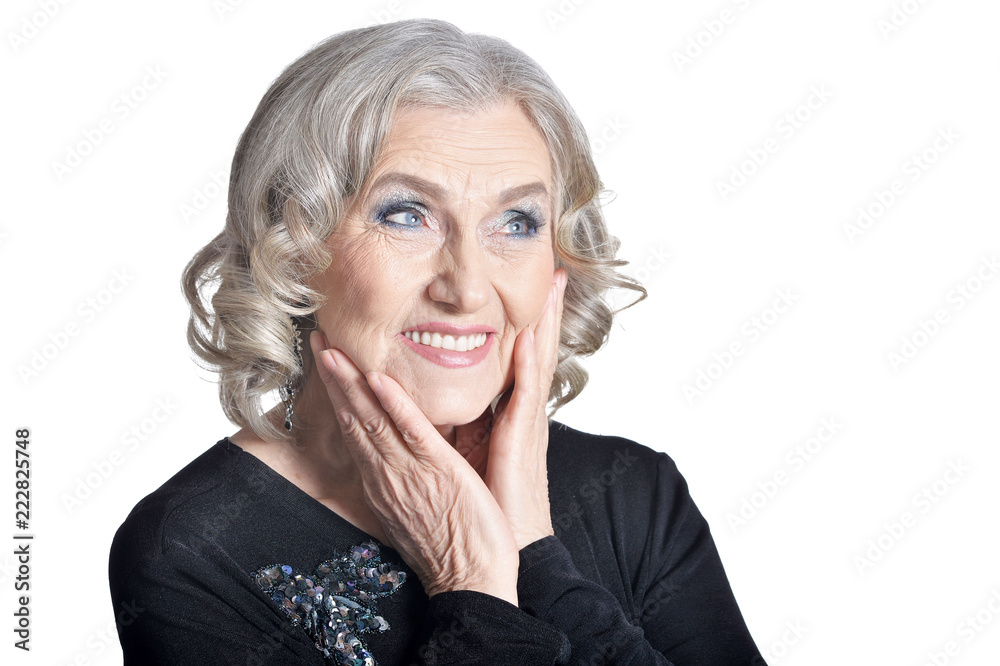 beautiful senior woman smiling on white background beautiful senior woman smiling on white background