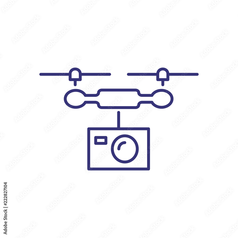 Drone line icon. Camera, flight, helicopter. Filming concept. Can be used for topics like recording, movie production, shooting Drone line icon. Camera, flight, helicopter. Filming concept. Can be used for topics like recording, movie production, shooting
