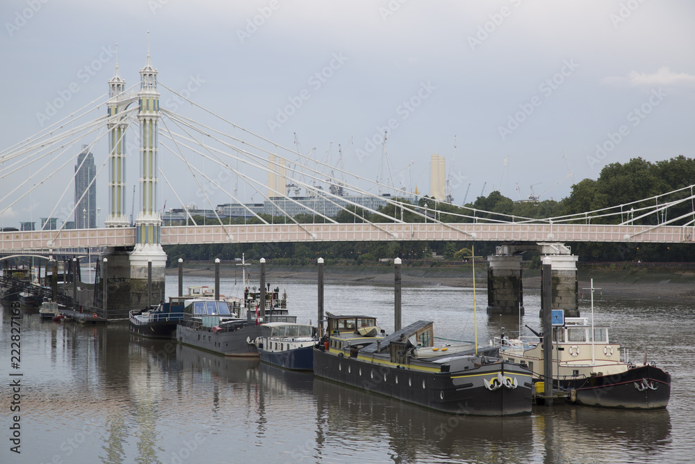 Albert Bridge with Barges; Chelsea; London