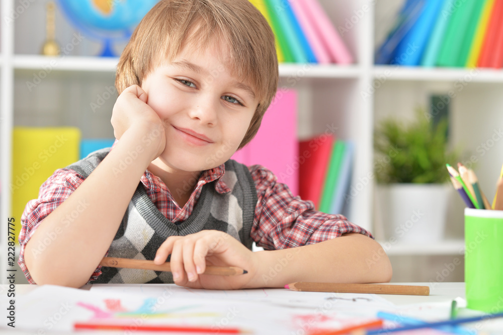 Portrait of Little boy drawing at home Portrait of Little boy drawing at home