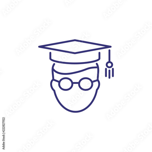 Student line icon. Male head in glasses with graduation cap. Education concept. Can be used for topics like high school, college, university, bachelor, master degree, ceremony.