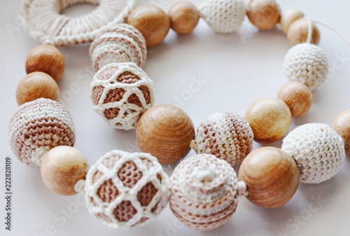 white and beige knitted beads
