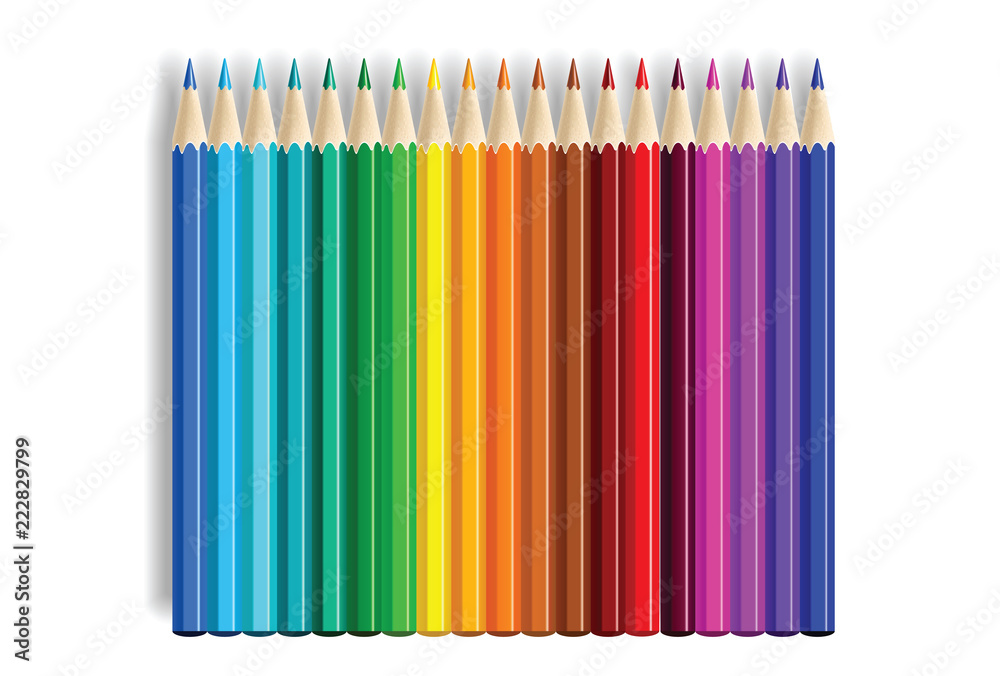 Colorful pencils set with shadow, isolated on white Colorful pencils set with shadow, isolated on white