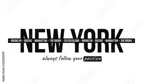 Slogan graphic for t-shirt print. T-shirt design with slogan. New York, modern typography for tee print with stripes