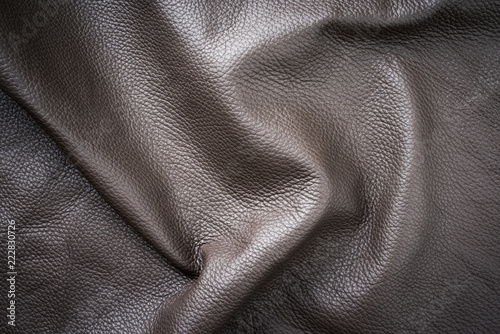 Brown artificial vintage wavy leather as background wallpaper with copy space