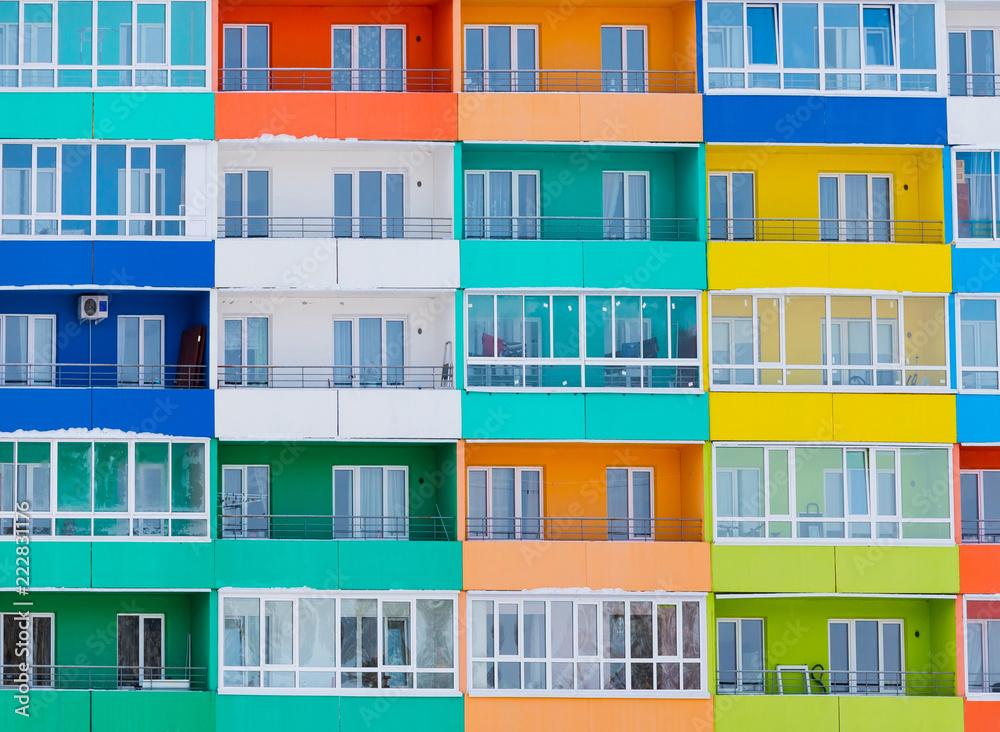 Colorful facade of modern building. Apartment house Colorful facade of modern building. Apartment house