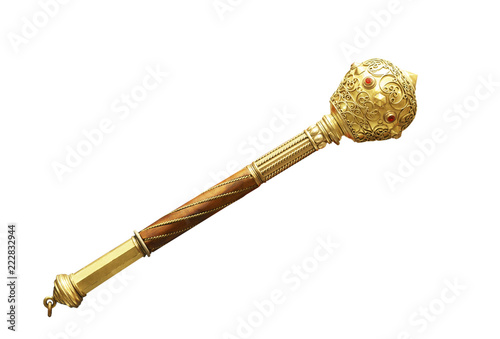 Ancient gold mace isolated photo