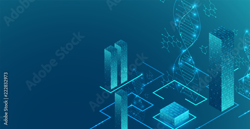 Isometric science concept. Abstract DNA technology background. Vector illustration