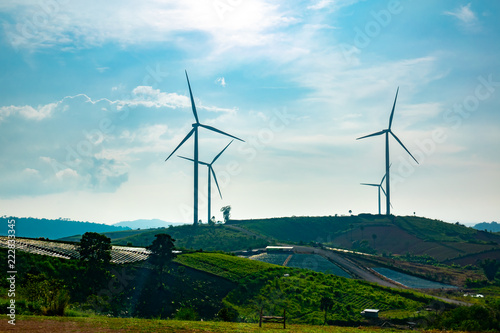 Wind turbine on hills for electric generator