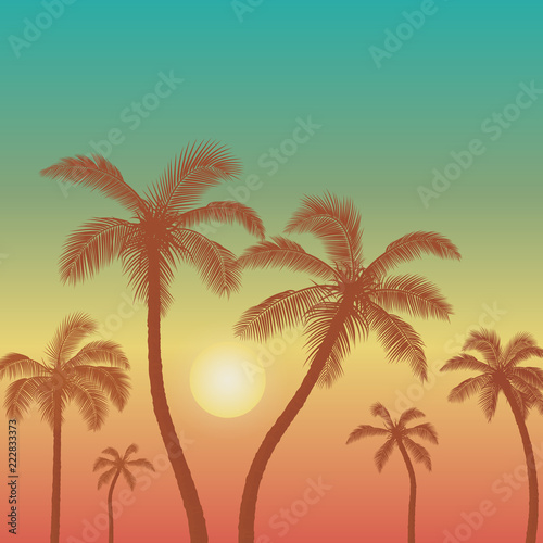 Palm trees sunset vector illustration   © Kestutis