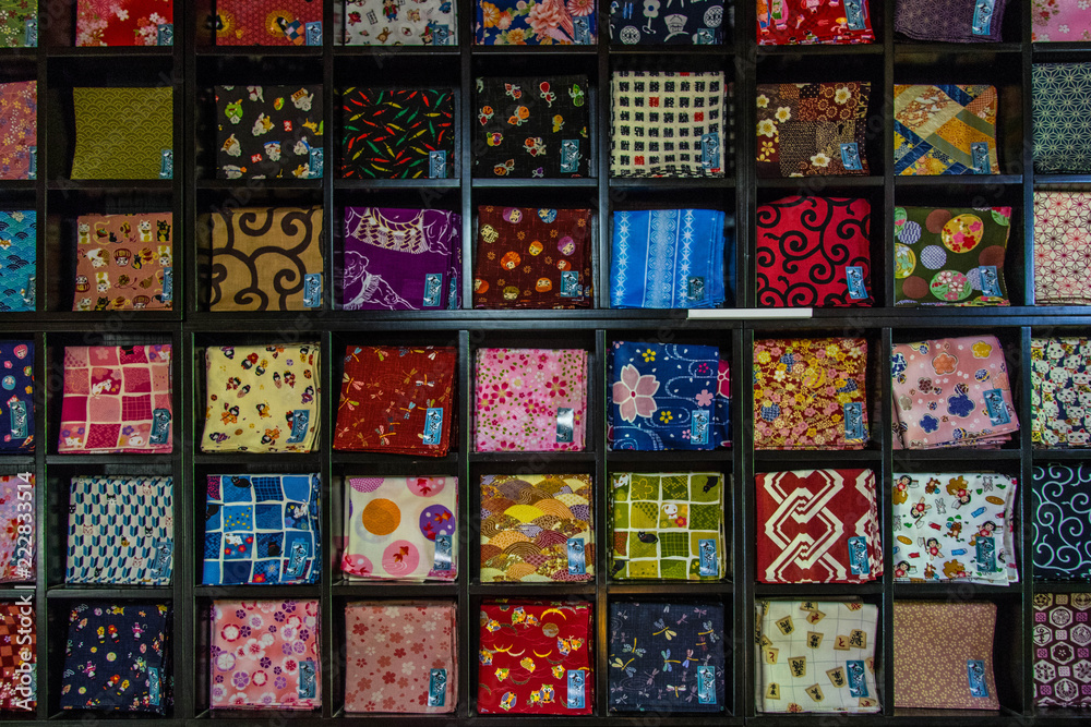 A group of Japanese colorful handkerchiefs 