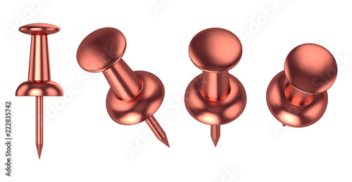 Collection of various push pins isolated on white background, 3d rendering