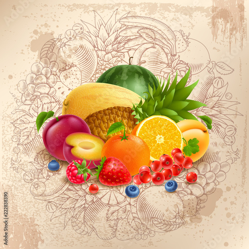 Fototapeta Naklejka Na Ścianę i Meble -  Fruit and berries round design