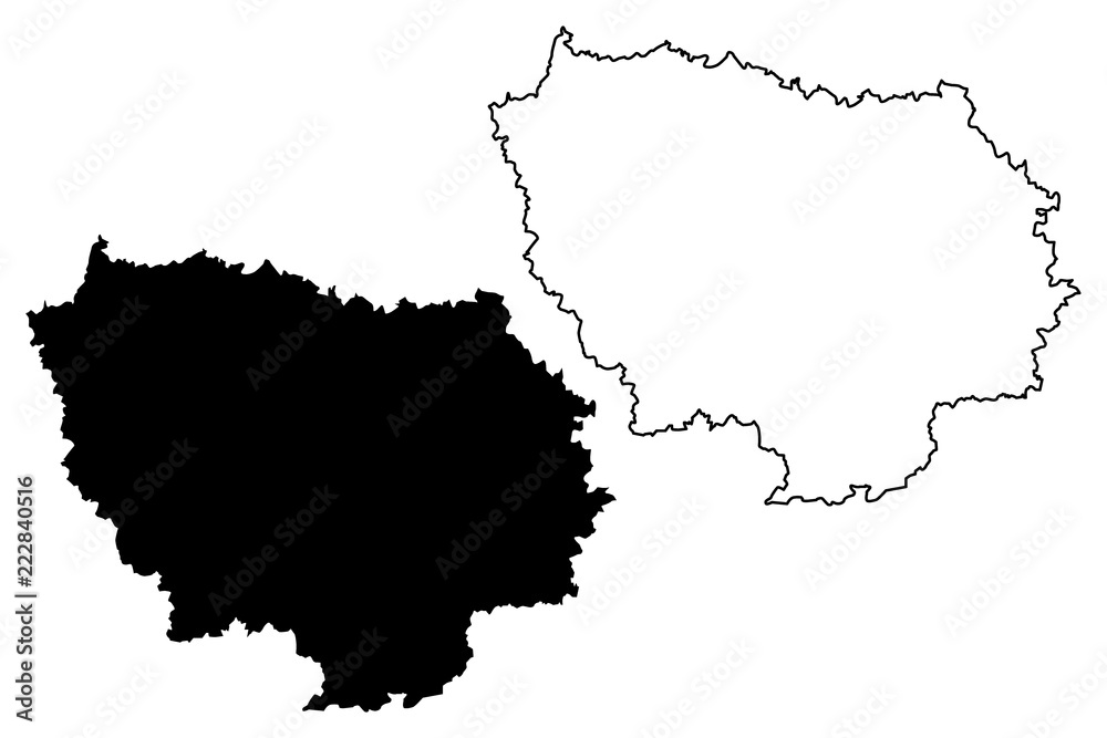 Ile-de-France (France, administrative region) map vector illustration, scribble sketch Ile-de-France(Parisian Region, Island of France) map