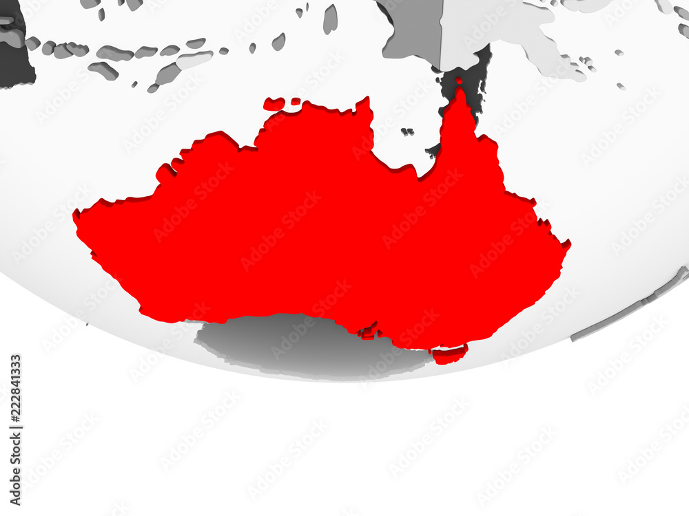 Naklejka premium Map of Australia on grey political globe