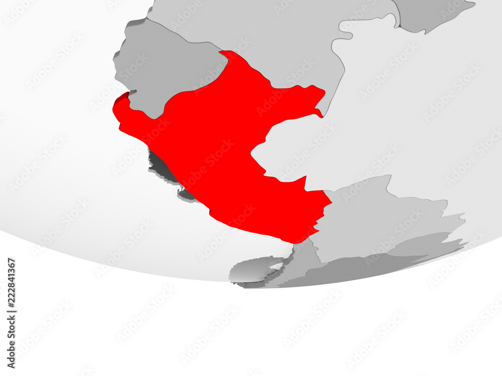 Obraz premium Map of Peru on grey political globe