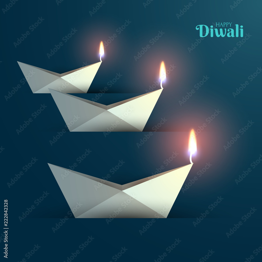 Happy Diwali Festival Of Lights. Graphic Concept With Indian Diya Oil ...