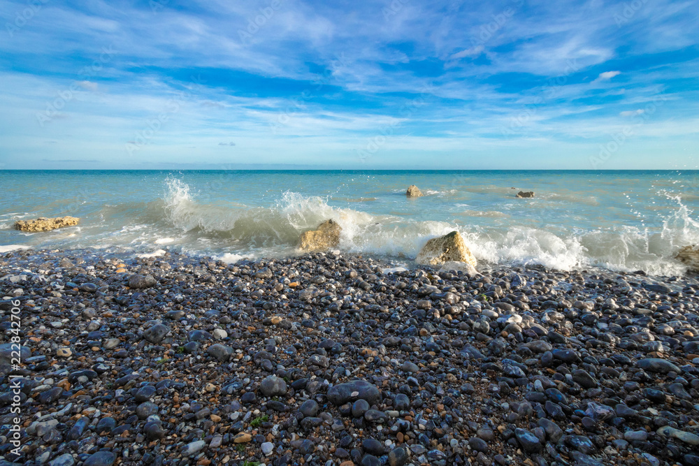 Beautiful landscape of a sea. Waves and blue sky and water. Hidden heaven, Beautiful landscape of a sea. Waves and blue sky and water. Hidden heaven,