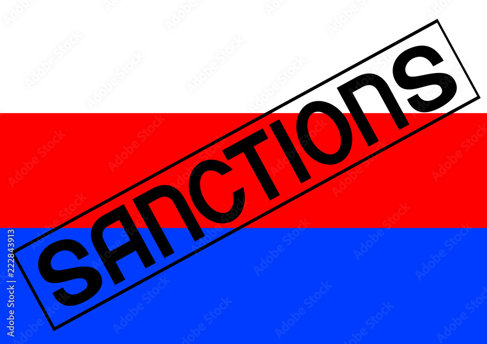 Fototapeta premium Word sanctions and flag of russia