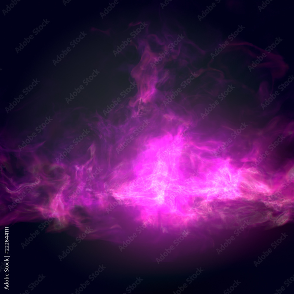 Pink turbulent flame isolated on dark background. 3d rendering