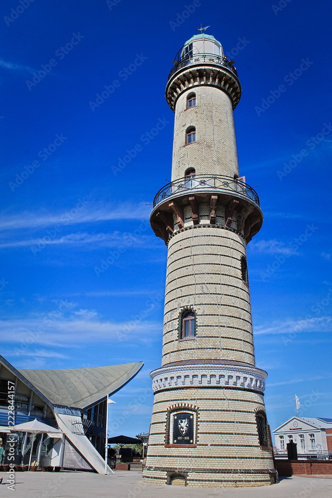 Historic Lighthouse, Warnemünde, Germany, sunny day, blue sky
