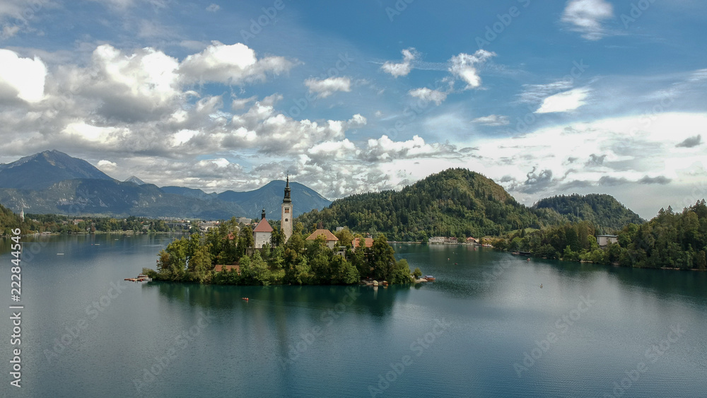 Fototapeta premium Aerial view of Bled lake in Slovenia