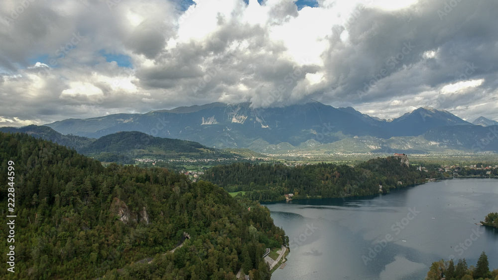 Aerial view of Bled lake in Slovenia