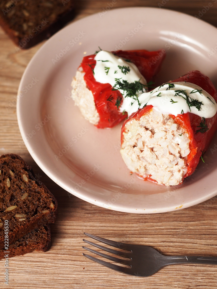pepper stuffed with sour cream and greens pepper stuffed with sour cream and greens