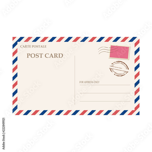 Vector illustration of blank airmail envelope with stamp and rubber stamp