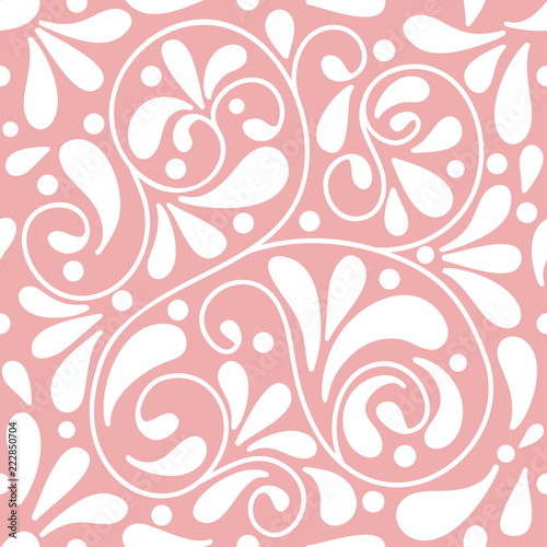 Pink and white vector leaf seamless pattern. Ornament. Floral pattern. Vintage. Traditional  Arabic  Turkish  Indian motifs. Great for fabric and textile  wallpaper  packaging or any desired idea