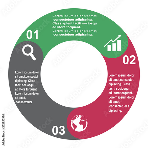 3 step vector element in three colors with labels, infographic diagram. Business concept of 3 steps or options with empty