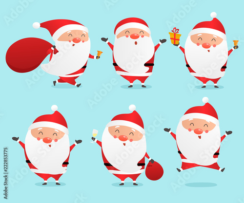 Set of cute cartoon Santa Clauses vector illustration.