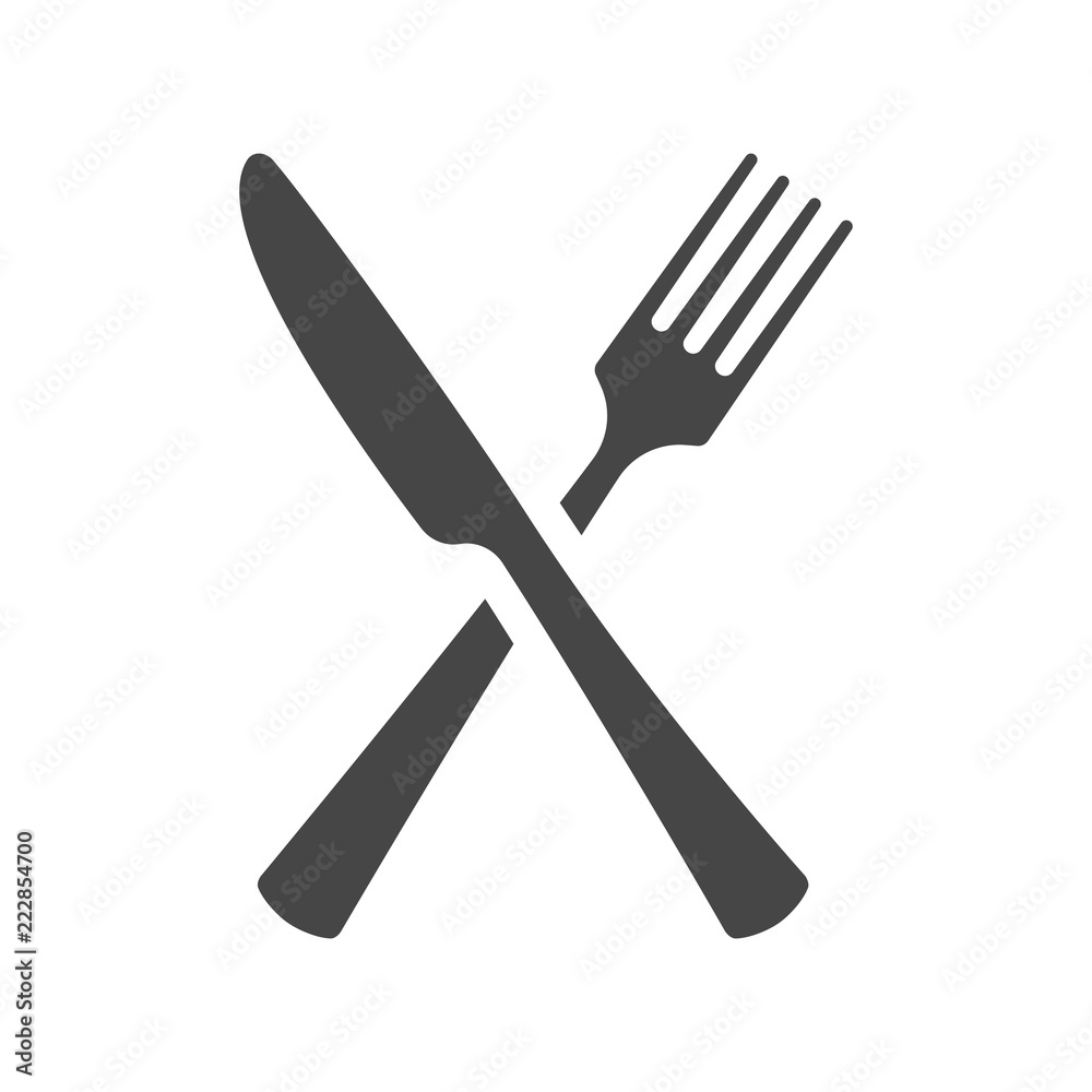 Black silhouette of crossed fork and knife icon vector isolated. Black silhouette of crossed fork and knife icon vector isolated.