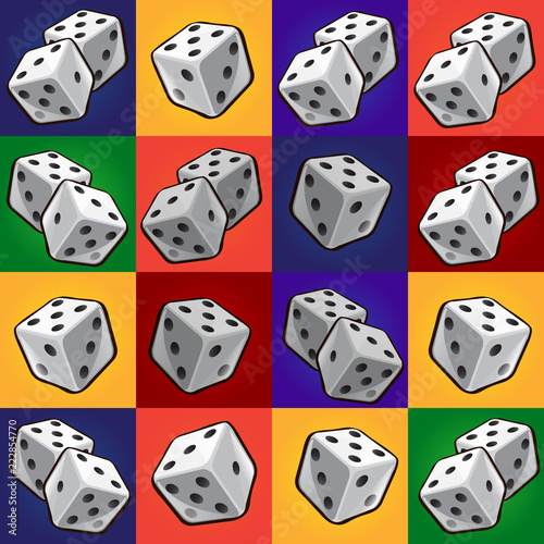 Group tool set of combinations of poker dice. Sketch for stickers, card, seamless texture for wrapping paper on theme of possible variations of gambling. Cartoon vector close-up illustration.